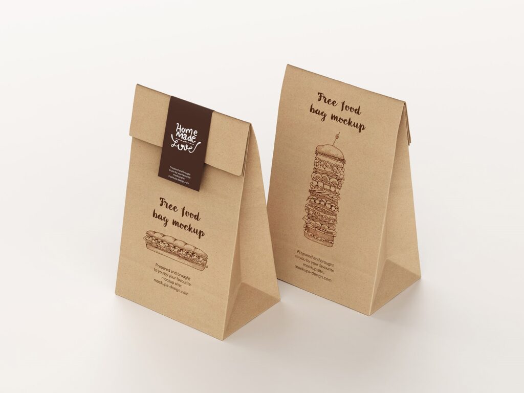 Front and Perspective View of 3 Paper Delivery Bag Mockups