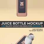Front and Perspective View of a Juice Bottle Mockup