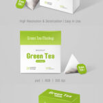Front and Perspective View of Two Tea Bags and Packaging Mockups