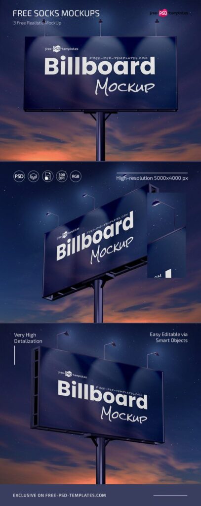 Front and Perspective Views of 3 Billboard Mockups