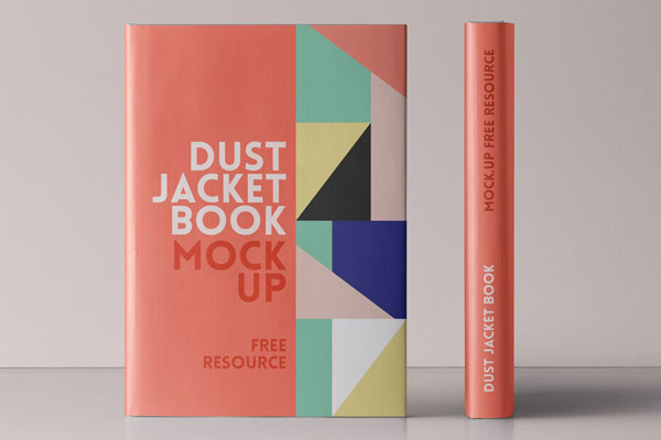 Front and Spine View of Hardcover Dust Jacket Book Mockup