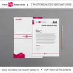 Front and Top View of 3 A4 Paper Stationery Mockup Set