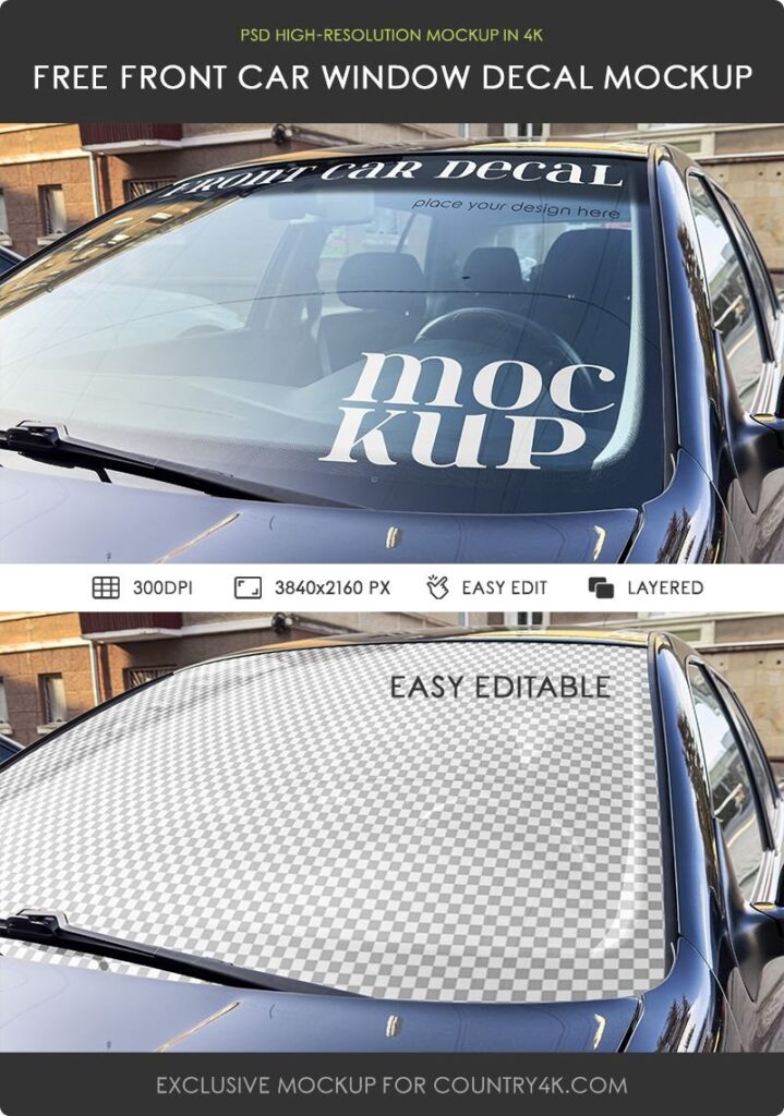 Front View Car Window Decal Mockup in Close up