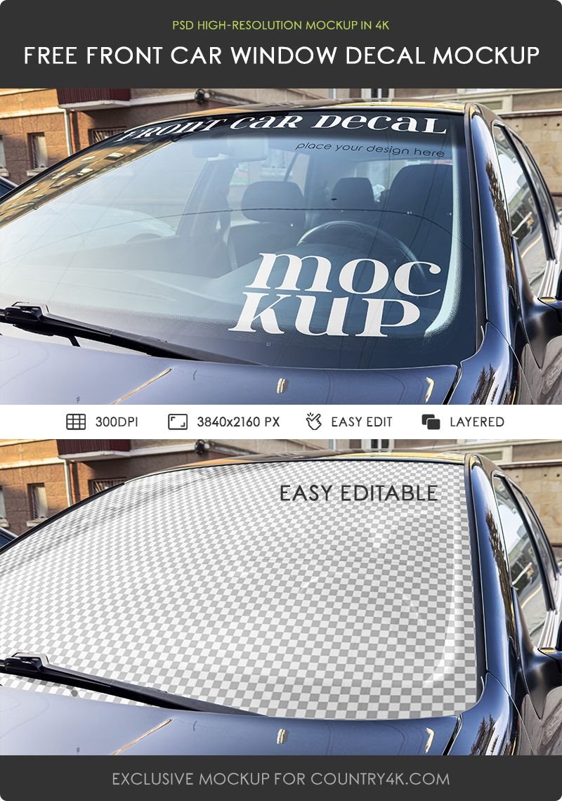 Front Car Window Decal Mockup in Close up Sight FREE PSD