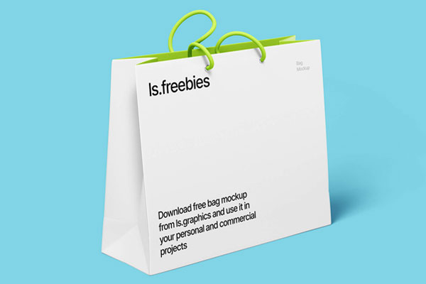 Front Scene of Standing Shopping Bag with Green Rope Mockup