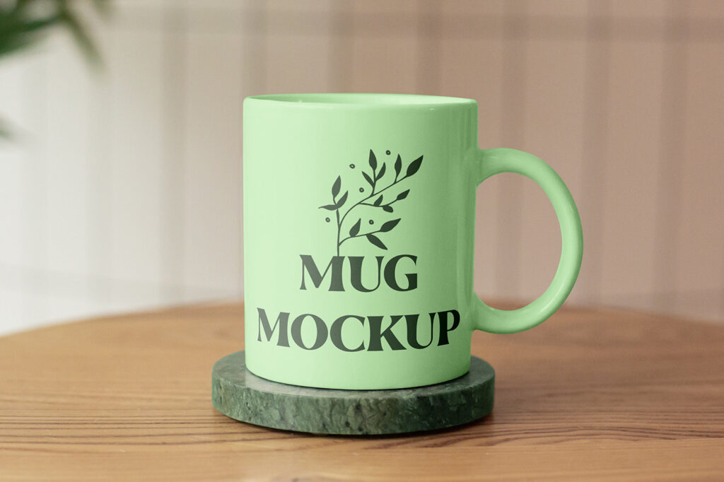 Front Shot of Ceramic Mug Mockup on Stand