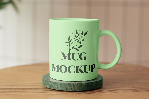 Front Shot of Ceramic Mug Mockup on Stand