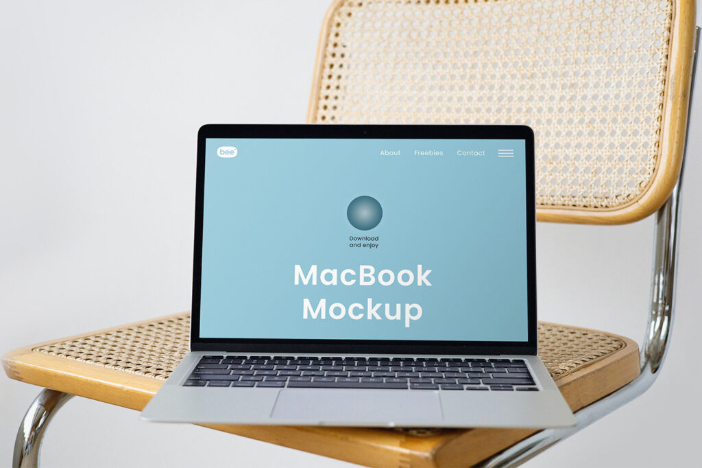 Front Shot of MacBook Mockup on Chair