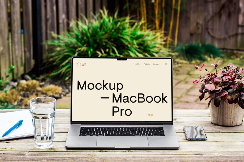 Front Shot of MacBook Pro Mockup on Wood Desk