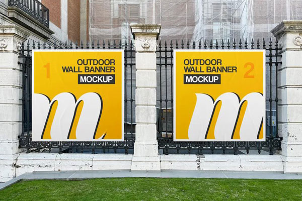 Front Shot of Outdoor Wall Banner Mockup