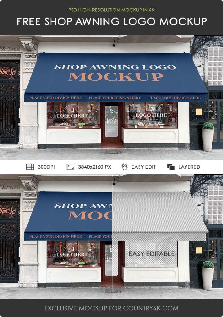 Front Shot of Shop Awning Logo Mockup