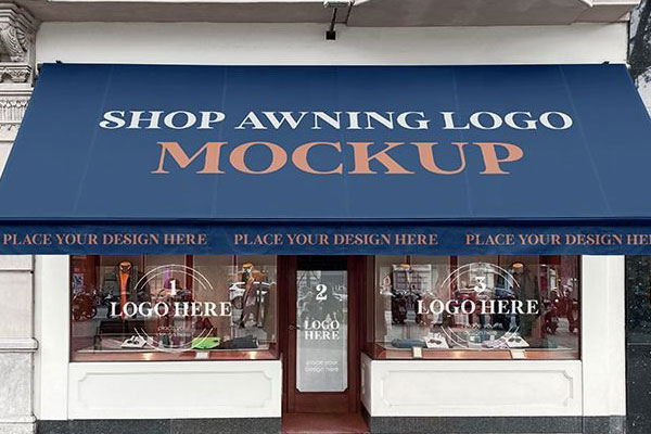 Front Shot of Shop Awning Logo Mockup