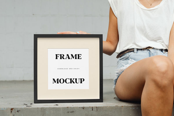 Front Shot of Square Frame Mockup with Woman