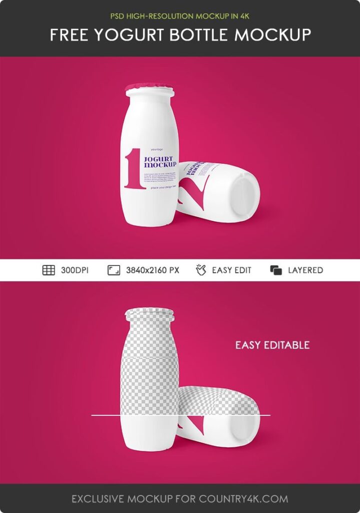 Front Shot of Yogurt Bottle Mockup