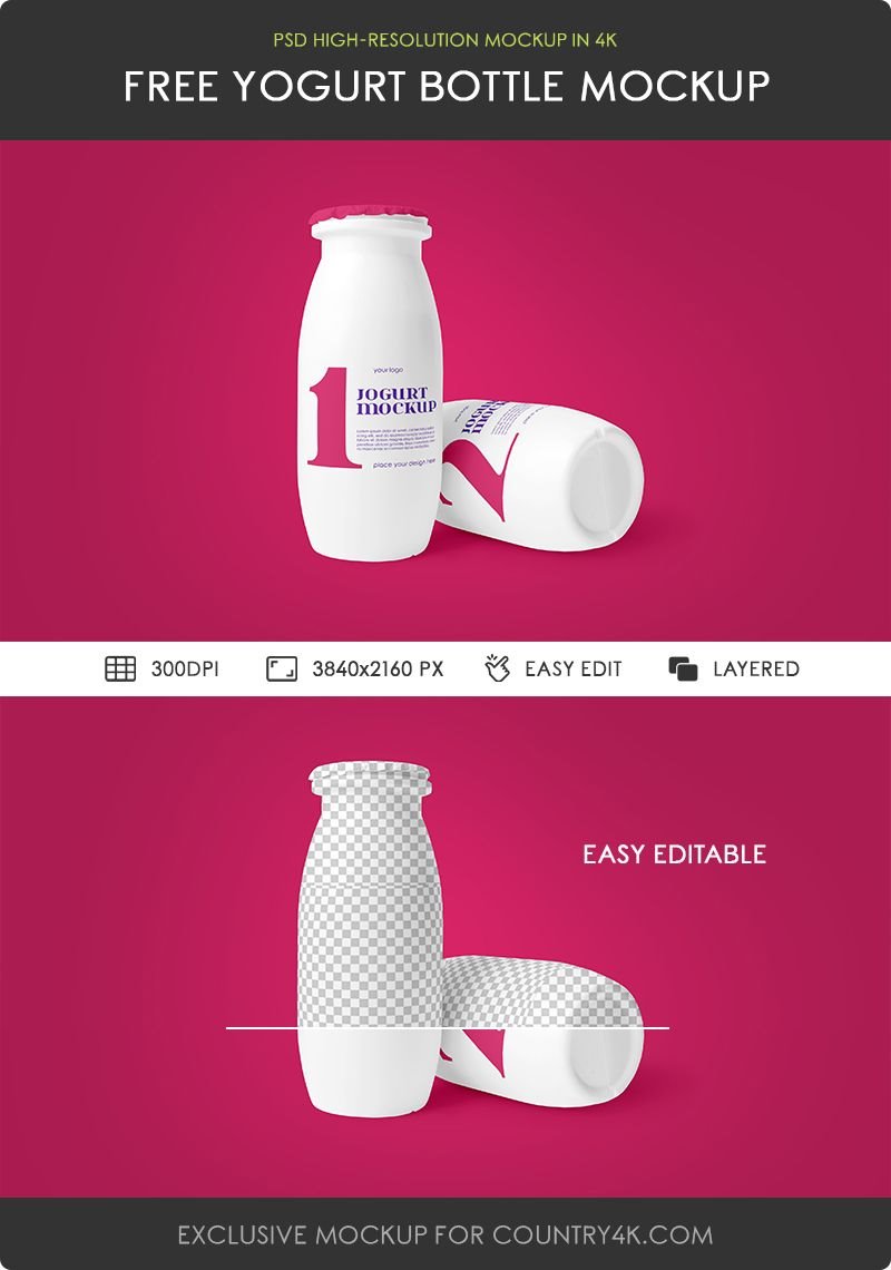 Front Shot of Yogurt Bottle Mockup FREE PSD