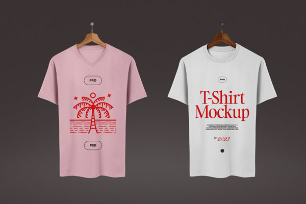 Front Show of Double T-Shirts Mockup