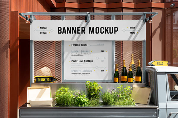 Front Show of Restaurant Food Truck Mockup