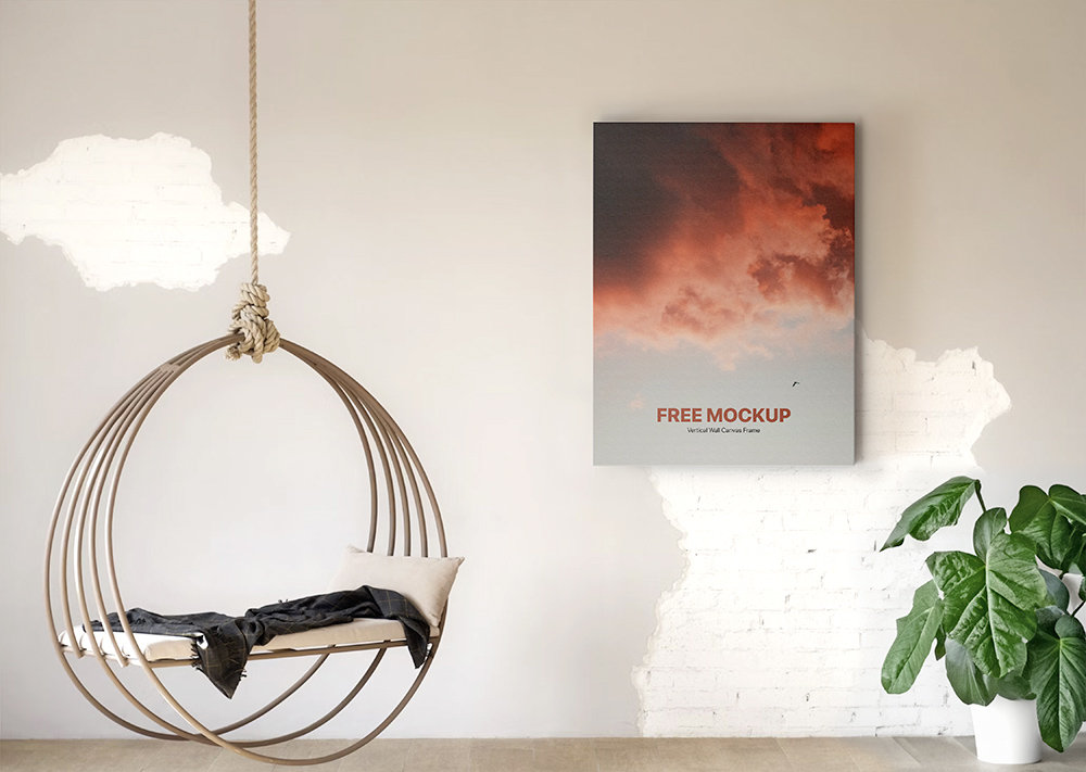 Front Show of Vertical Wall Canvas Frame Mockup