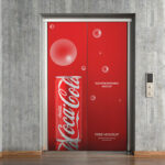 Front Showcase of Elevator Door Branding Mockup
