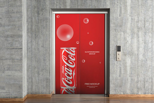Front Showcase of Elevator Door Branding Mockup