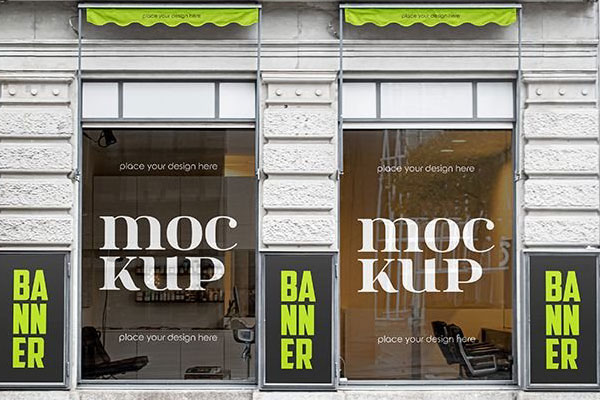 Front Showcase of Hairdresser Salon Window Glass Decal Mockup