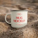 Front Showcase of Mug Mockup in Sand