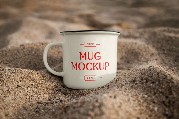 Front Showcase of Mug Mockup in Sand