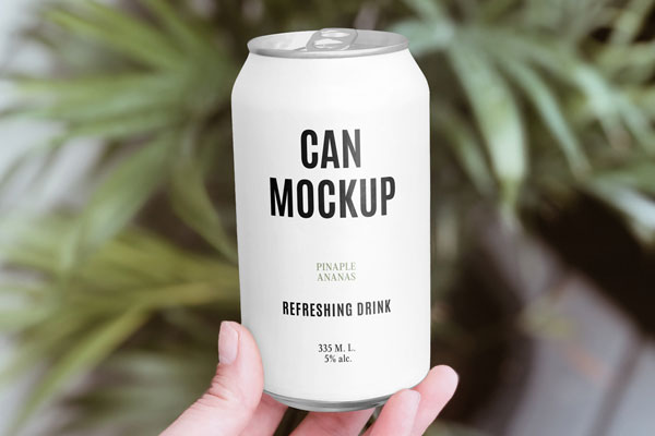 Front View of a Hand Holding Aluminum Can Mockup