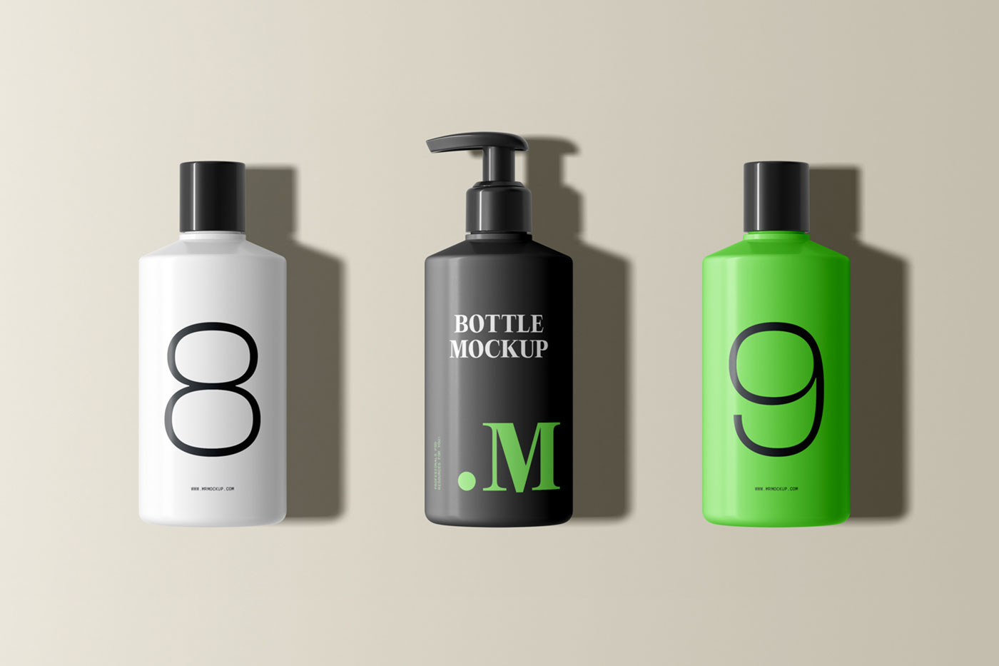 Free Front Sight of 3 Big Bottles Mockup PSD Template