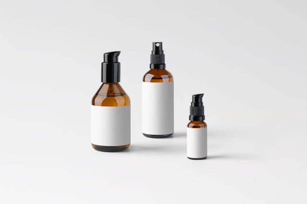 Front Sight of 3 Cosmetics Bottles Mockup