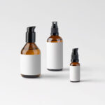 Front Sight of 3 Cosmetics Bottles Mockup