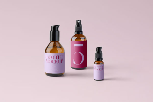 Front Sight of 3 Cosmetics Bottles Mockup