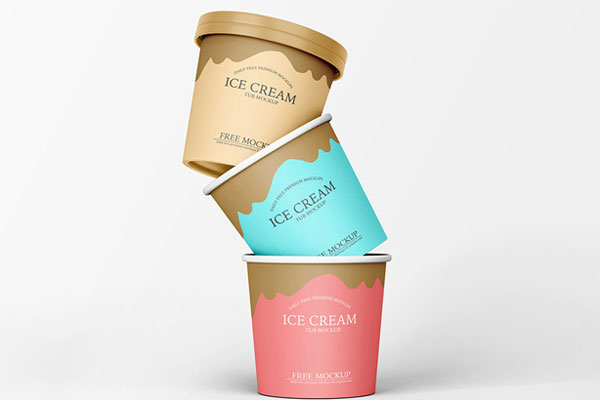 Front Sight of 3 Ice Cream Paper Tubs Mockup
