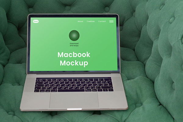 Front Sight of Big Laptop Mockup on Couch