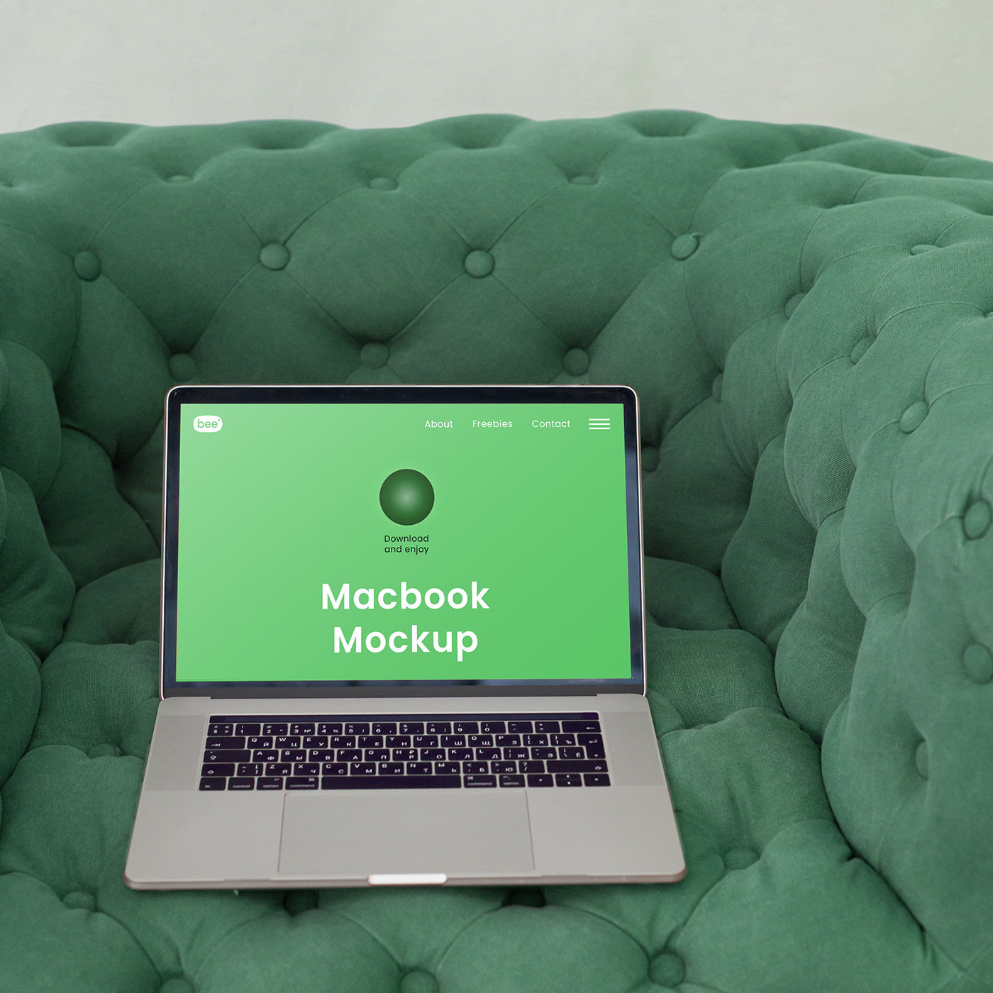 Front Sight of Big Laptop Mockup on Couch FREE PSD