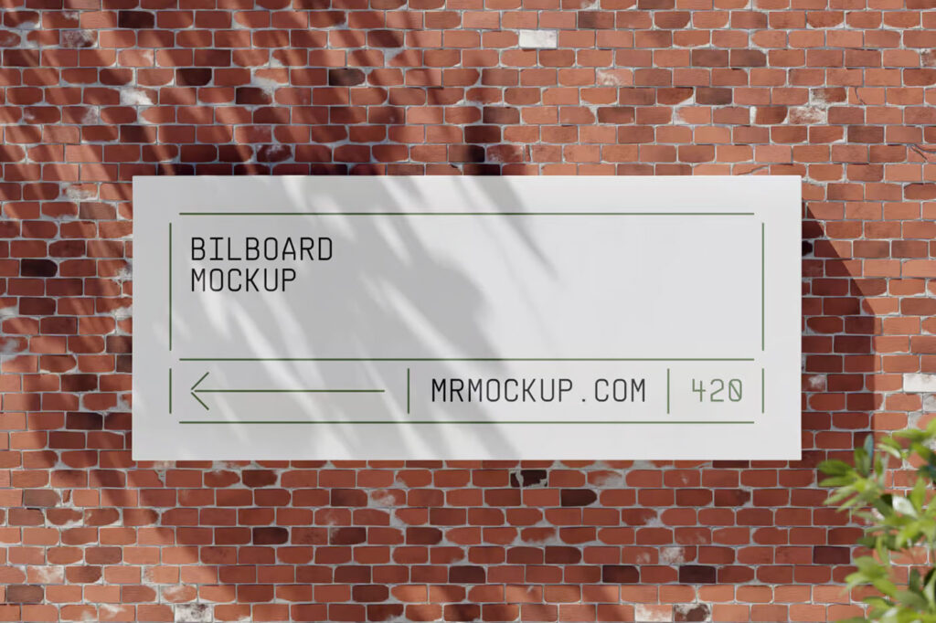 Front Sight of Billboard Mockup on Brick Wall