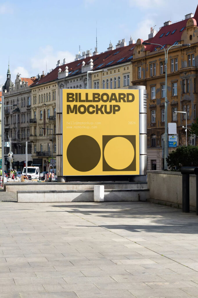 Front Sight of Billboard Mockup on Street