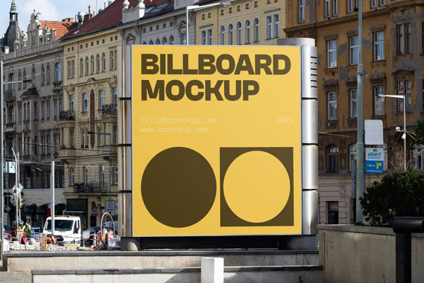 Front Sight of Billboard Mockup on Street