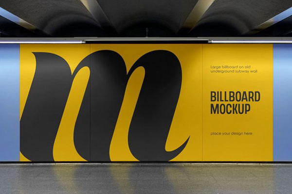 Front Sight of Billboard Mockup on Underground Subway Wall