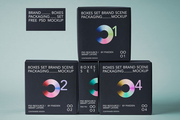 Front Sight of Boxes Branding Mockup with Business Card