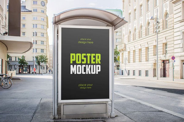 Front Sight of Bus Stop Poster Mockup