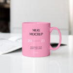 Front Sight of Ceramic Mug Mockup on Desk