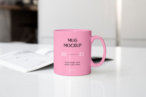 Front Sight of Ceramic Mug Mockup on Desk