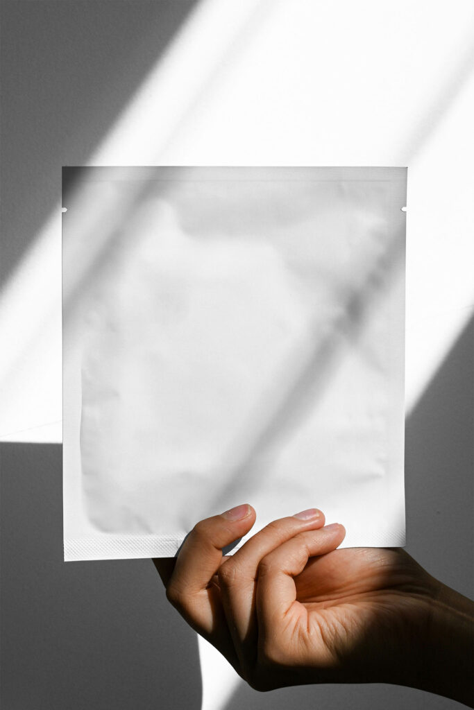 Front sight of Cosmetic Packaging Sachet Mockup