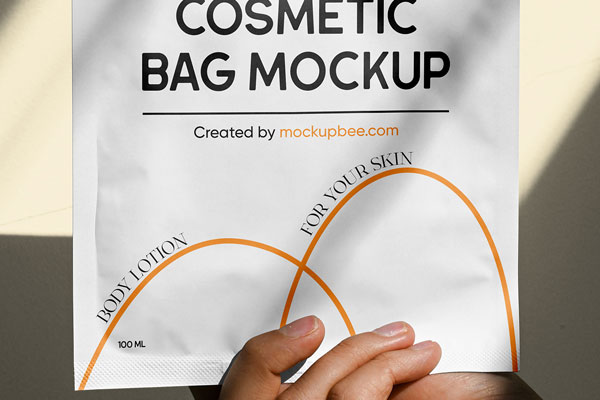 Front sight of Cosmetic Packaging Sachet Mockup