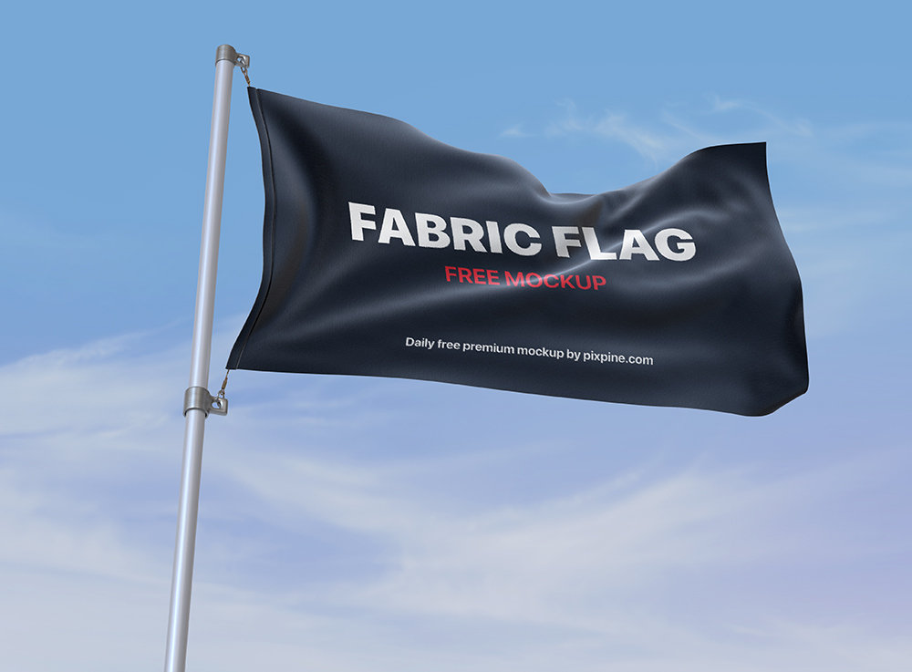 Front Sight of Fabric Flag Mockup in Sky