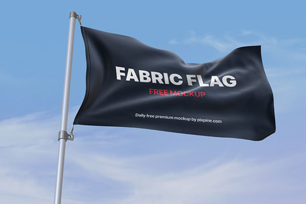 Front Sight of Fabric Flag Mockup in Sky