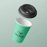 Front Sight of Floating Coffee Cup Mockup with Lid