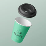 Front Sight of Floating Coffee Cup Mockup with Lid