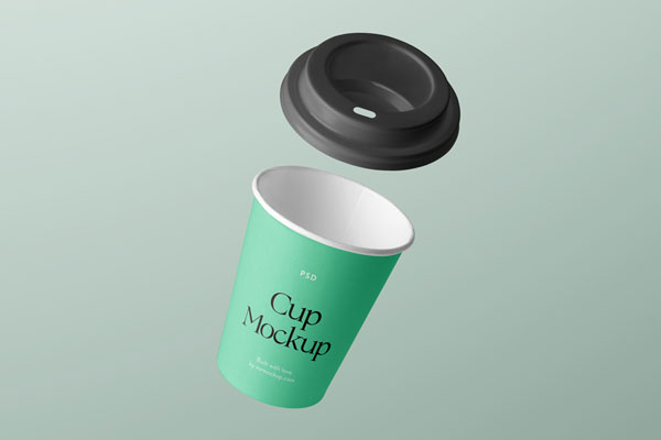 Front Sight of Floating Coffee Cup Mockup with Lid